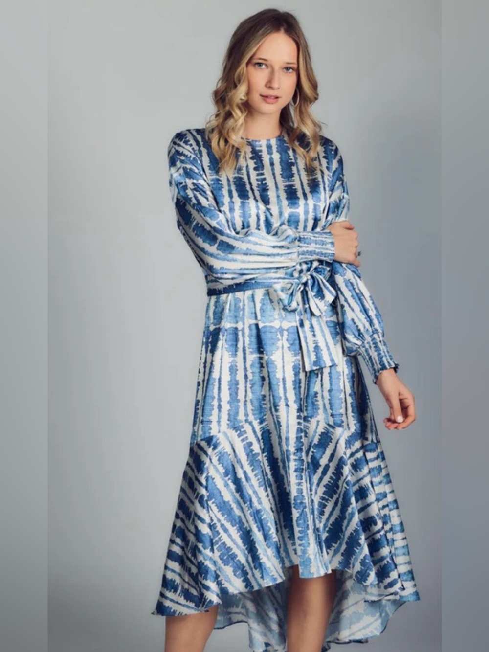 New Aleeza Paris Onyx Printed Dress – Blue Print | Size XL